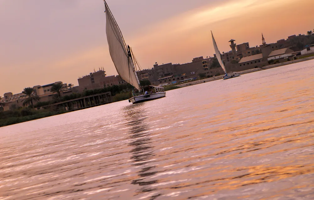 Felucca sailing at sunset on the Nile
