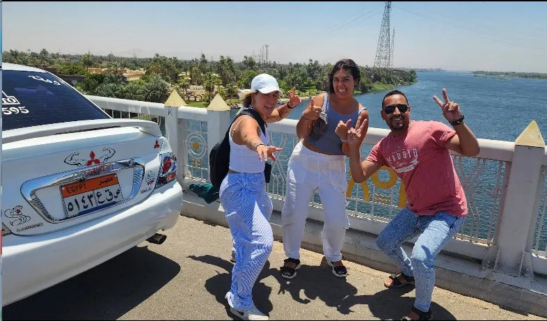 Group tour on Luxor Bridge over the Nile