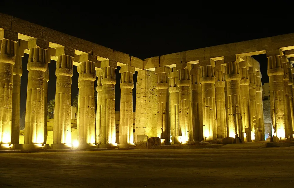 Colonnade of Luxor Temple at dusk